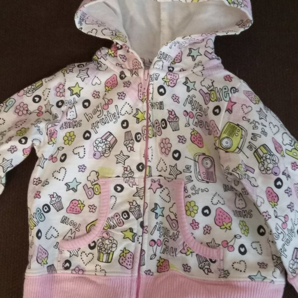 Infant Girl's White Print Hoodie, Size 6-9 Mo.